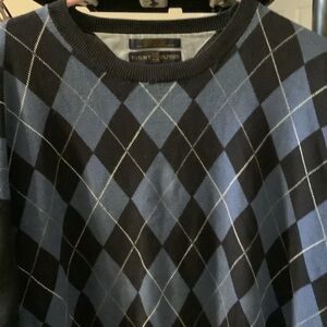 Tommy Hilfiger Golf Men's Black and Blue Argyle Crewneck Sweater, XL